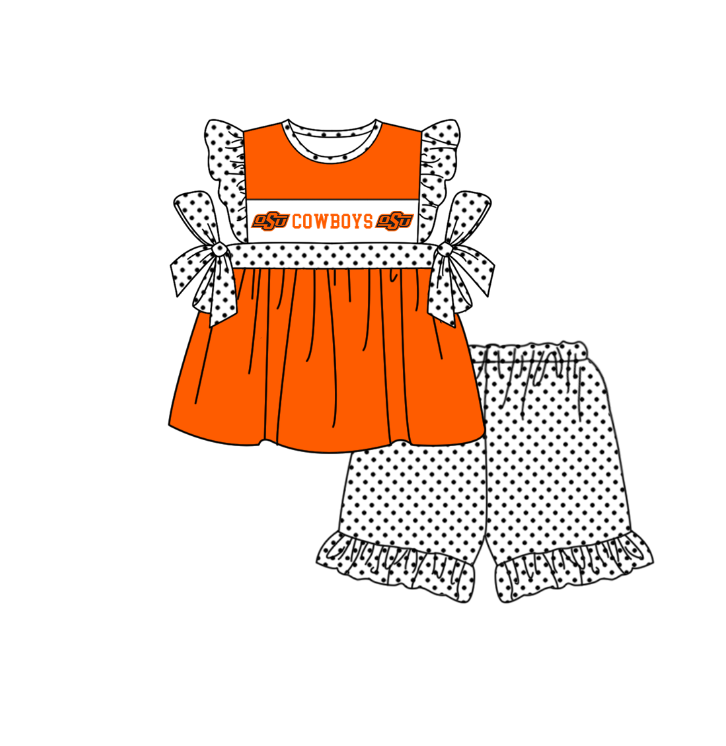 ( Moq 5 Each Style ) Baby Boys Girls Short Sleeves Team Sibling Orange Romper Dress Set