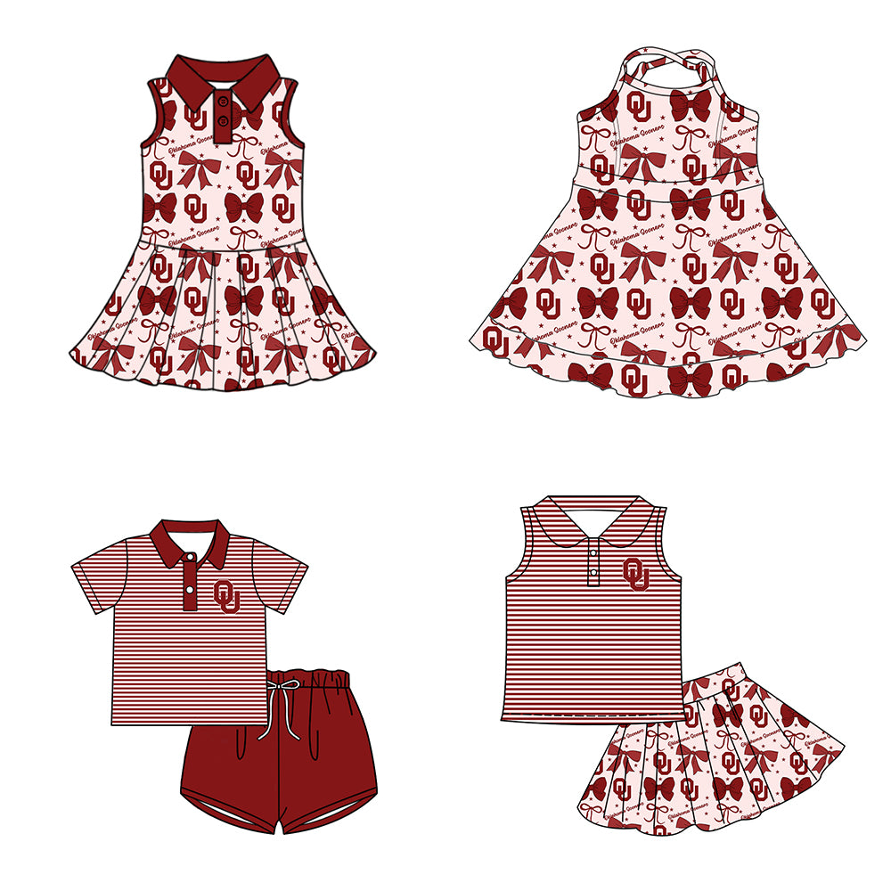 ( Moq 5 each style ) Baby Boy Girl Toddler Team Red Bows Sibling Shirt Dress Set