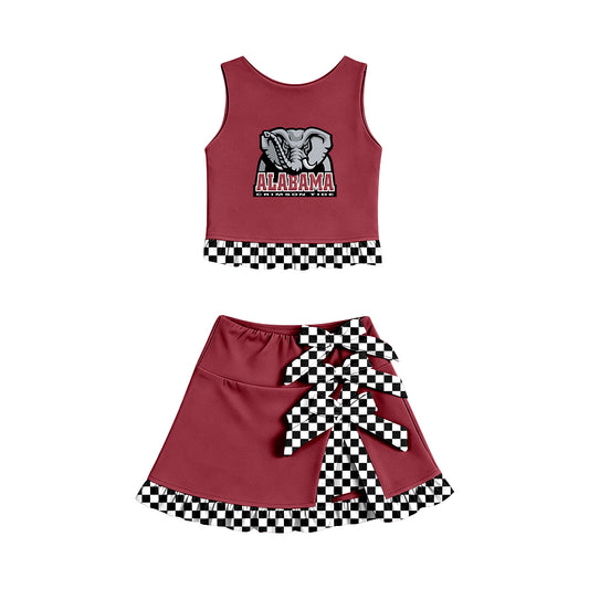 ( Moq 5 ) Baby Girls Kids Sleeveless Vest Bows Skirt Shorts Team Set Cheer Clothes