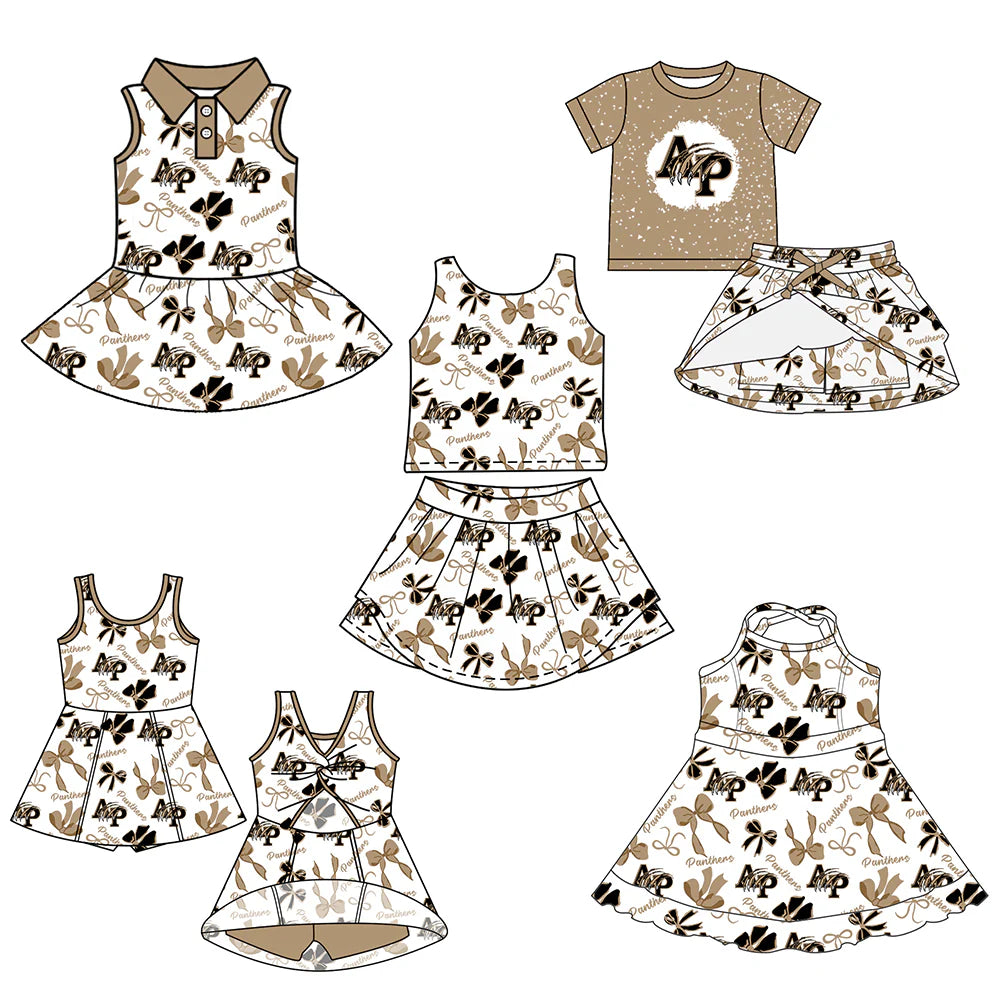 ( Moq 5 each style ) Baby Girl Toddler AP Team Bows Sibling Skort Dress Set 6.11