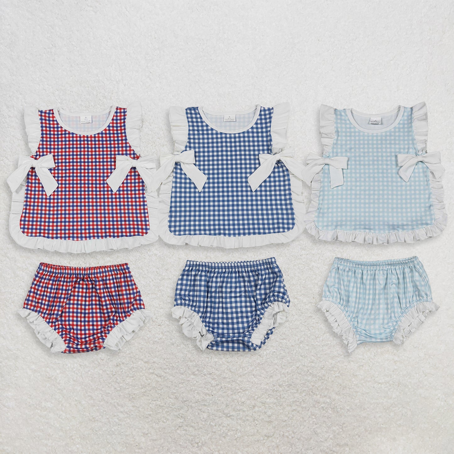 Sibling Baby Girls Kids Plaid Tops Bummie Shorts Sets Summer Clothes RTS