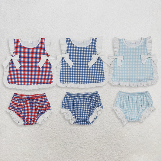 Sibling Baby Girls Kids Plaid Tops Bummie Shorts Sets Summer Clothes RTS