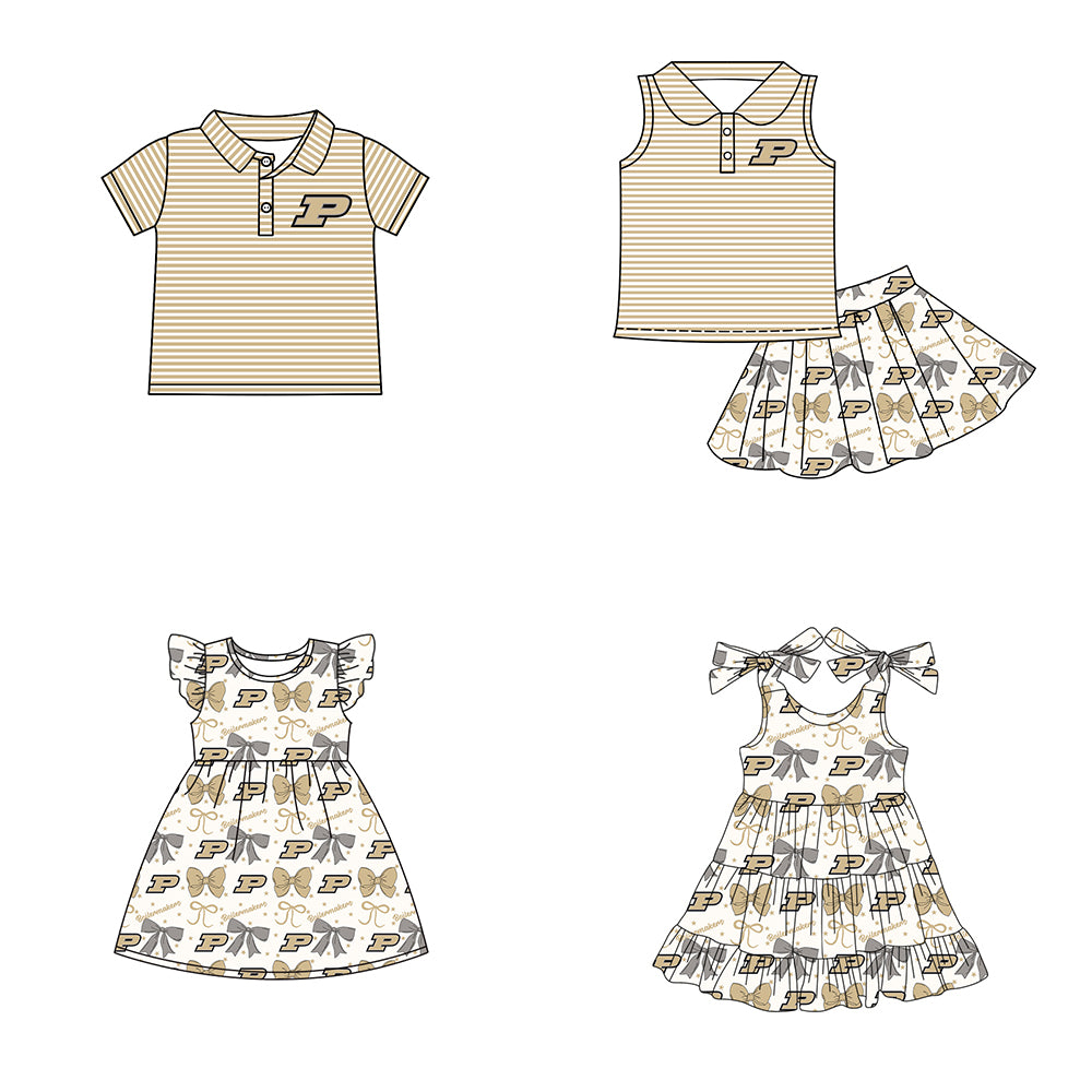 ( Moq 5 each style ) Baby Boy Girl Toddler P Team Bows Sibling Shirt Dress Set