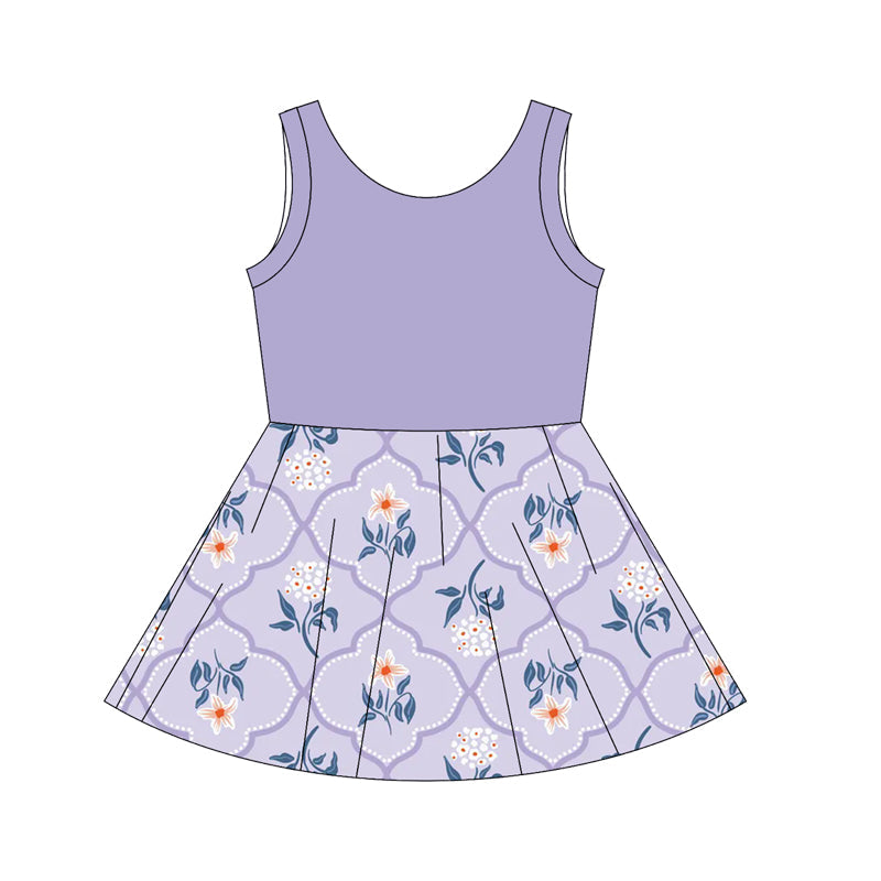 ( Moq 5 )  Baby Girl Lavender Sleeveless Flower Knee Length Dress