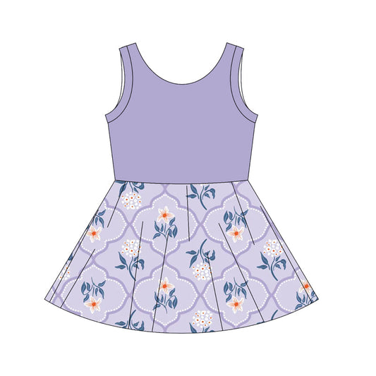 ( Moq 5 )  Baby Girl Lavender Sleeveless Flower Knee Length Dress