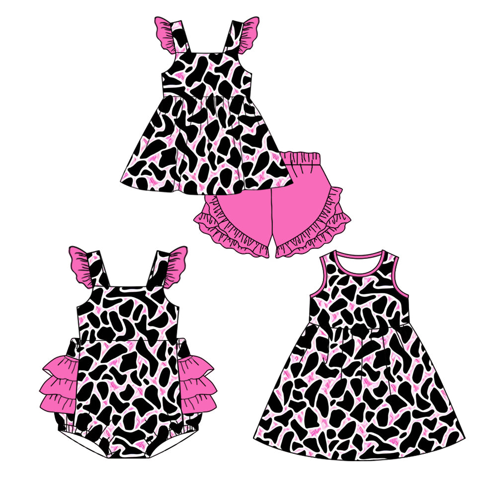 Baby Girl Western Print Sibling Romper Dress Clothes Set ( Moq 5 Each Design )