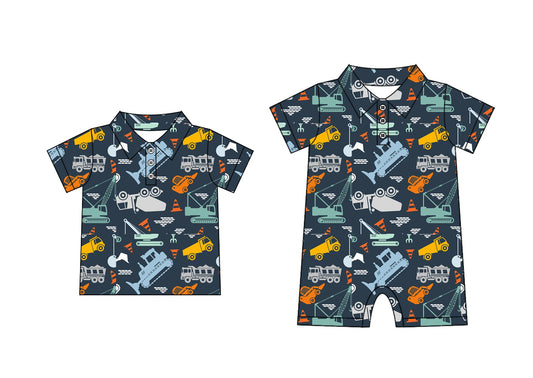 ( Moq 5 Each Style ) Baby Boy Short Sleeves Sibling Romper Shirt 3.25
