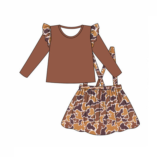 Baby Girl Cotton Top Camo Suspender Skirt Clothes Set