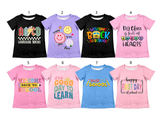 ( Moq 5 Each Style ) Sibling Baby Girls Kids Short Sleeves Back to School Shirts Tops