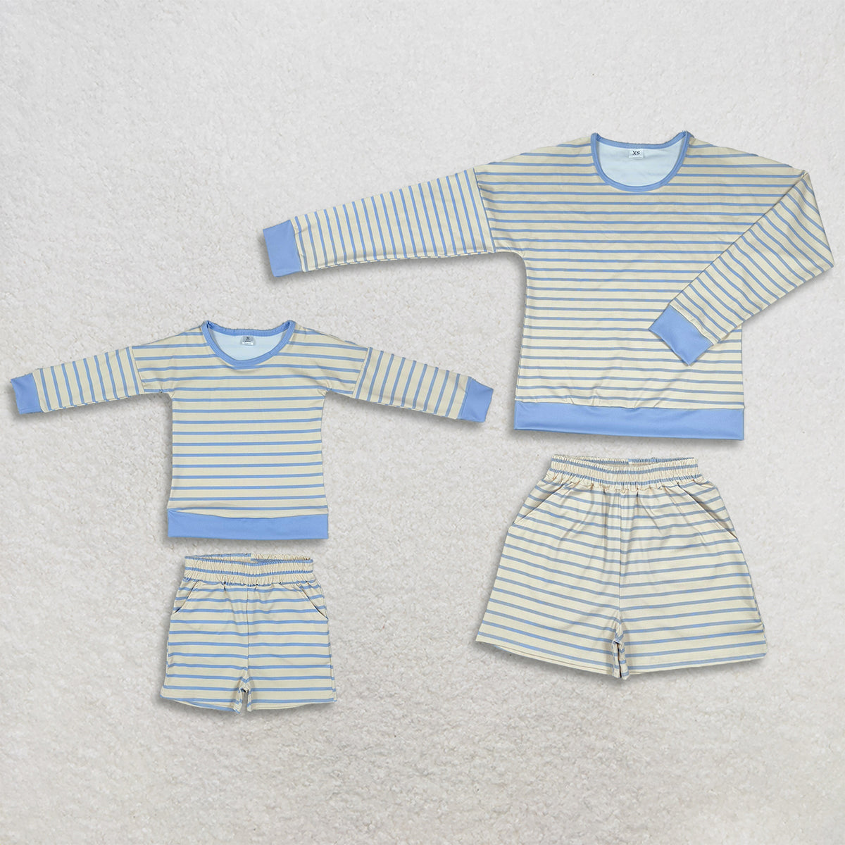 Sibling Baby Girls Adult Women Long Sleeves Stripes Shirts Pockets Shorts Sets Yoga Active Clothes RTS