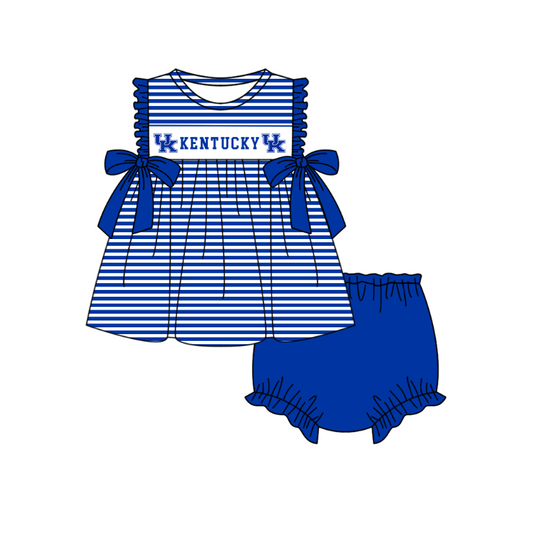 ( Moq 5 ) Baby Girls Toddler Bows Stripes Tops Blue Bummie Shorts Team Set 1.29