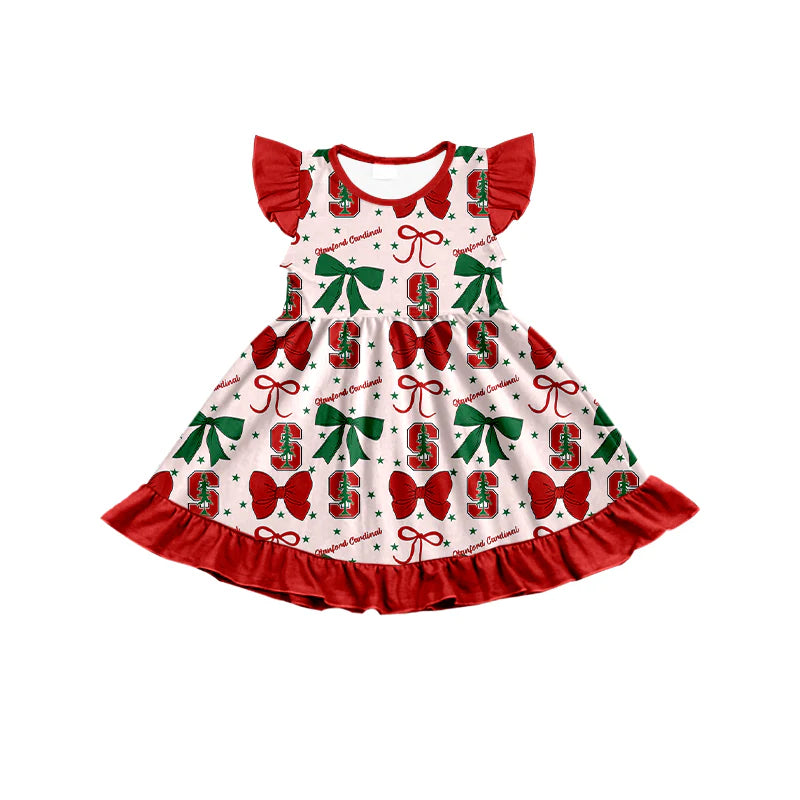 ( Moq 5 each style ) Baby Girl Toddler S Team Tree Bows Sibling Dress Set 6.25