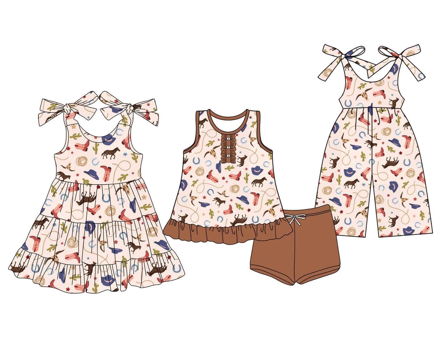 Baby Girl Straps Western Sibling Jumpsuit Dress Set ( Moq 5 Each Style ) 3.15