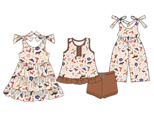 Baby Girl Straps Western Sibling Jumpsuit Dress Set ( Moq 5 Each Style ) 3.15