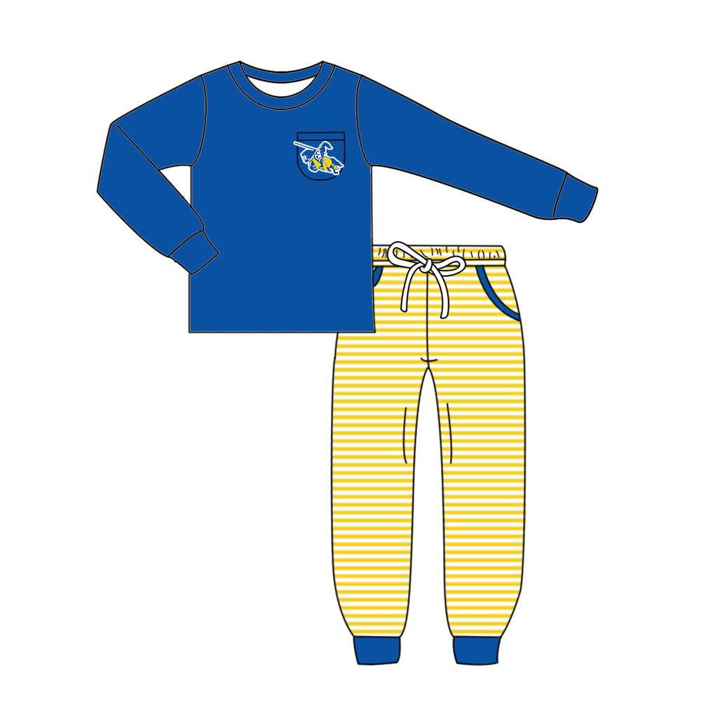( Moq 5 each style ) Baby Boys Girls Team Cheer Sibling Blue Drips Shirt Bows Dress Set 8.14