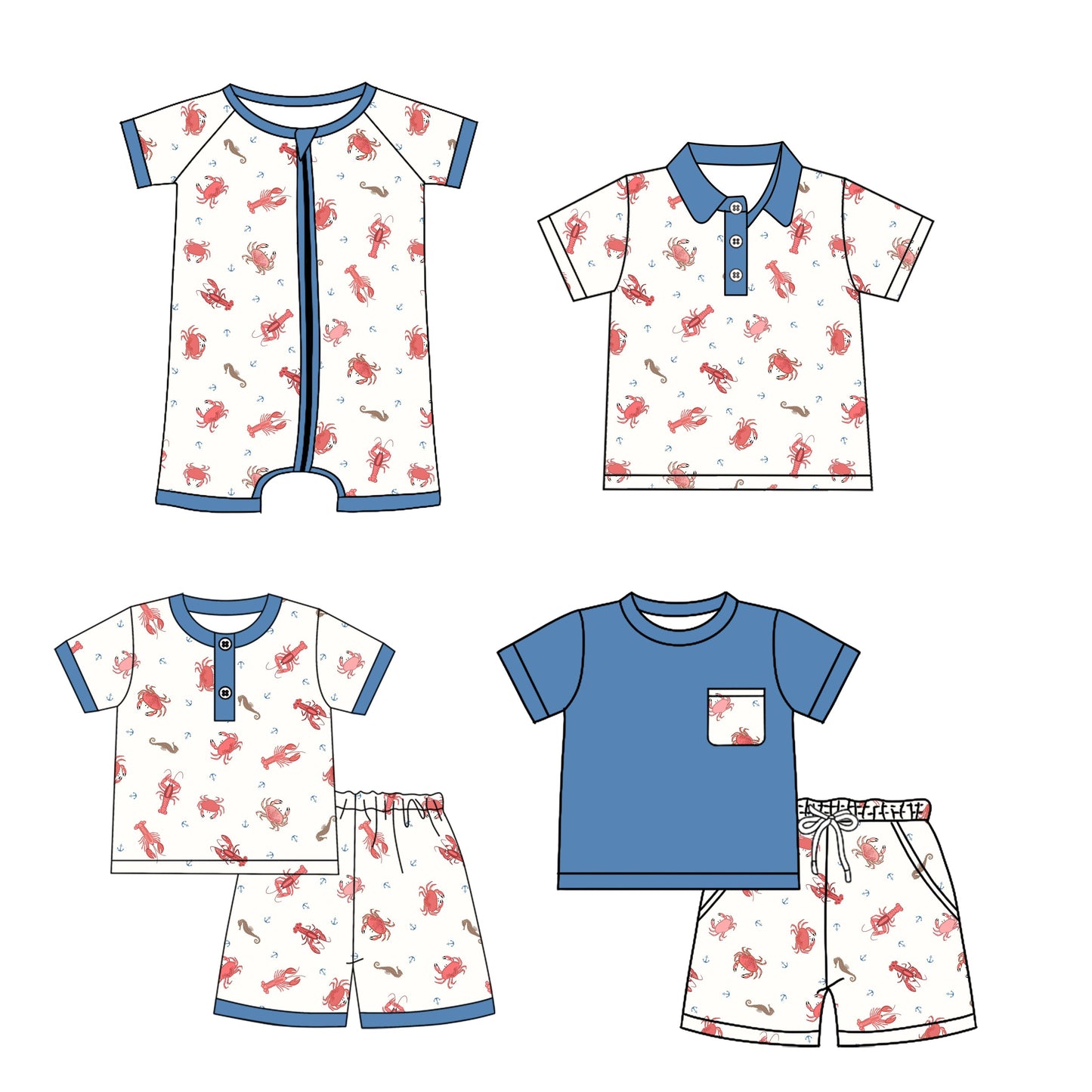 Baby Boy Crawfish Crabs Sibling Romper Set ( Moq 5 Each Style ) 1.23