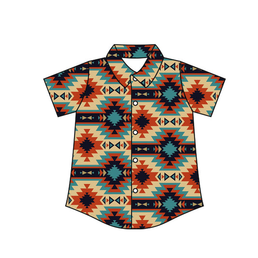 ( Moq 5 ) Baby Boy Short Sleeves Colorful Aztec Button Shirts Tops