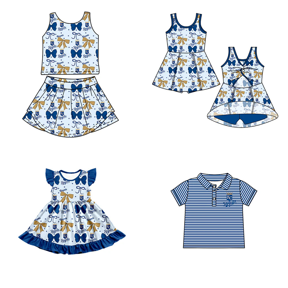 ( Moq 5 each style ) Baby Boy Girl Toddler KC Team Bows Sibling Shirt Dress Set 6.21