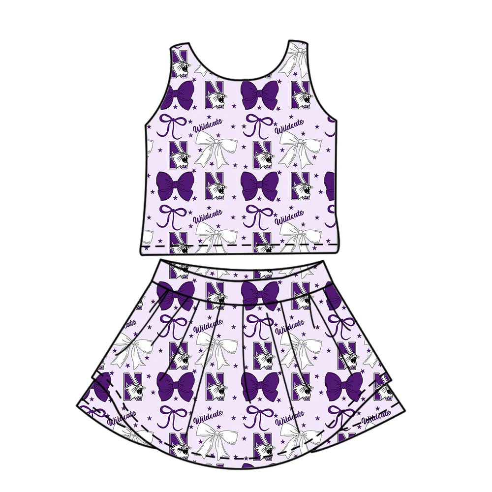 ( Moq 5 each style ) Baby Girl Toddler Cats Team Purple Bows Sibling Dress Set 6.27