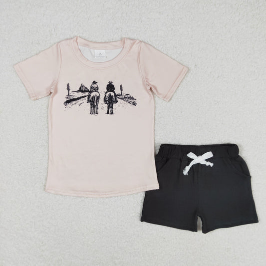 Baby Boy Short Sleeves Rodeo Shirt Black Pocket Shorts Summer Set