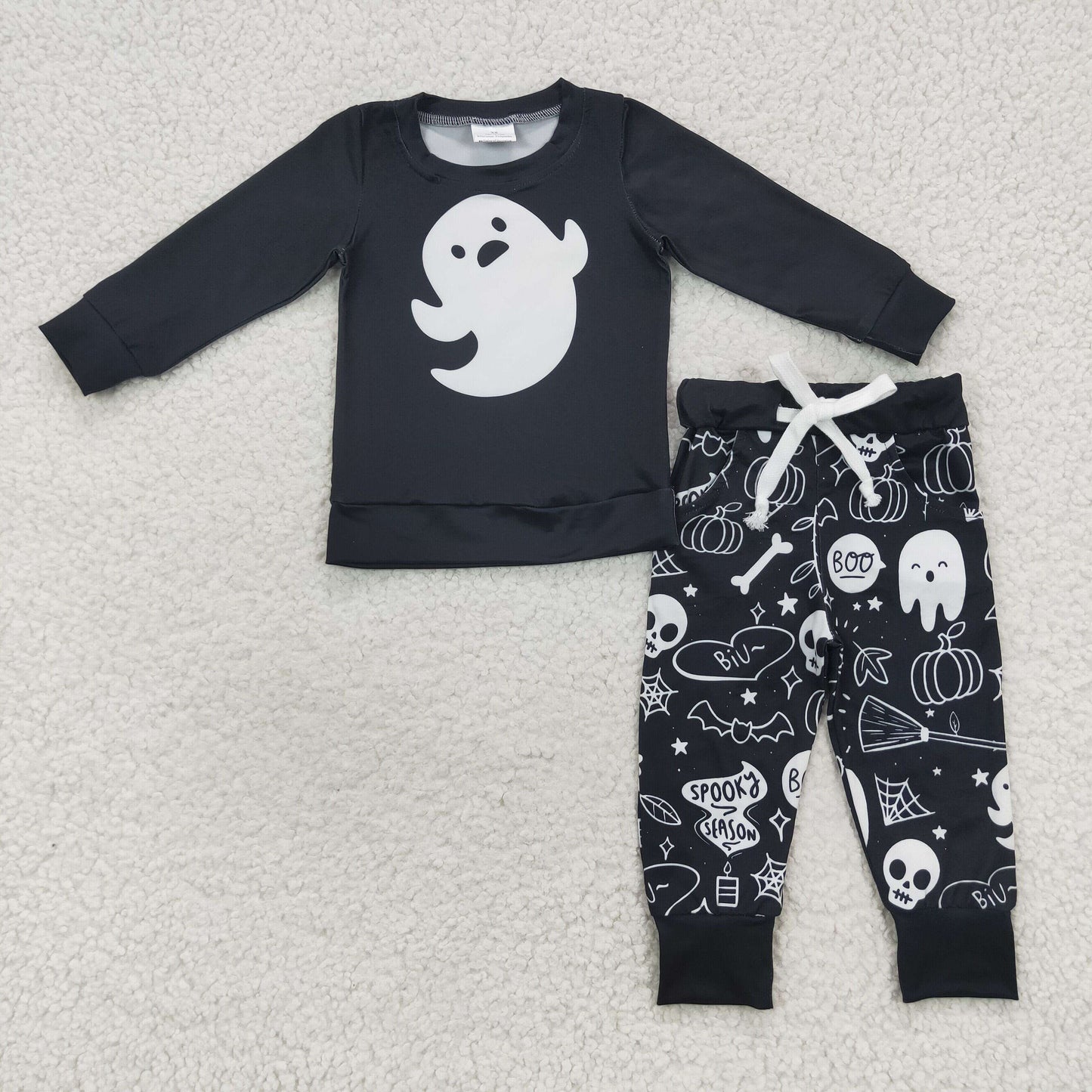 Promotion Baby Boy Long Sleeves Halloween Ghost Pocket Pants Outfit