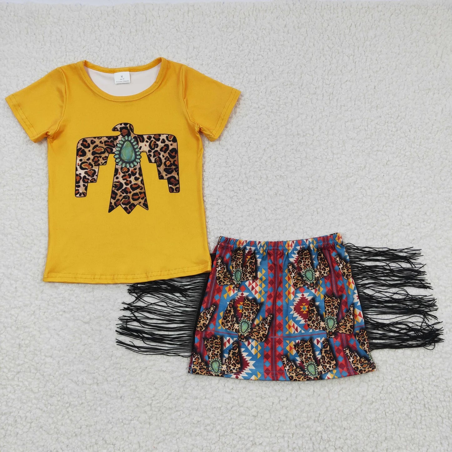 Promotion Baby Girl Summer Western Leopard Tassel Skirt Outfit RTS