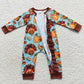 LR0580 Baby Girl Thanksgiving Long Sleeves turkey Pumpkin Pie One Piece Zipper Romper