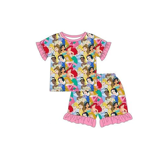 Pre-order Baby Girl Short Sleeves Princess Shirt Shorts Summer Pajamas Set