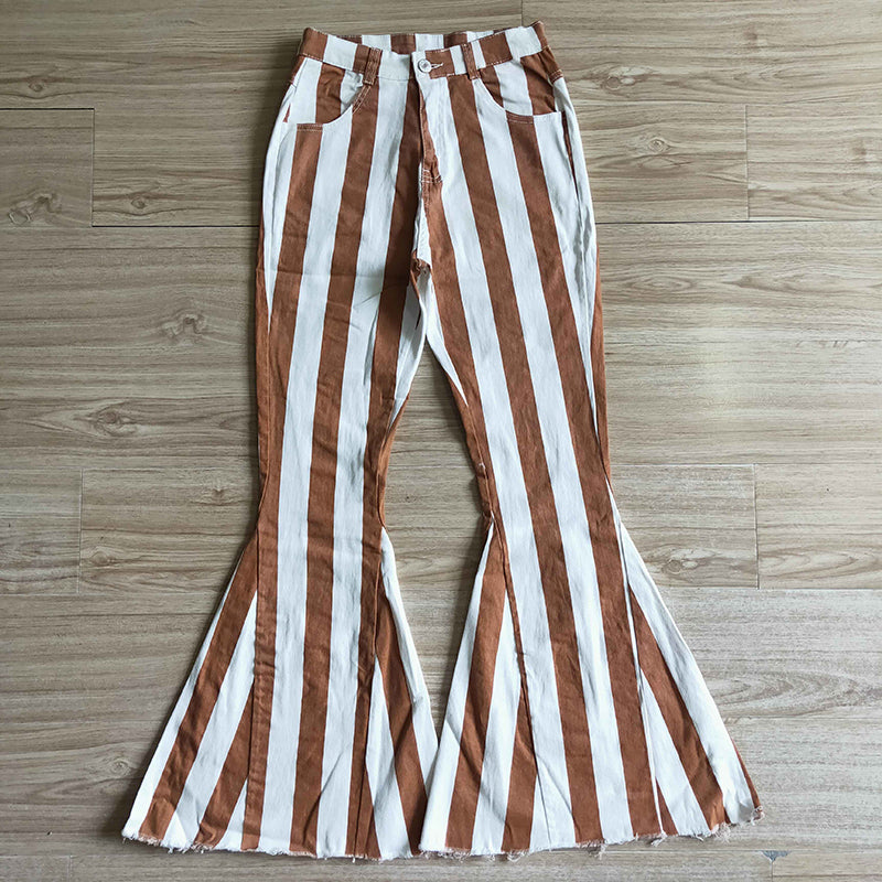 P0010 Adult Women Western Striped Denim Jeans Bell Pants