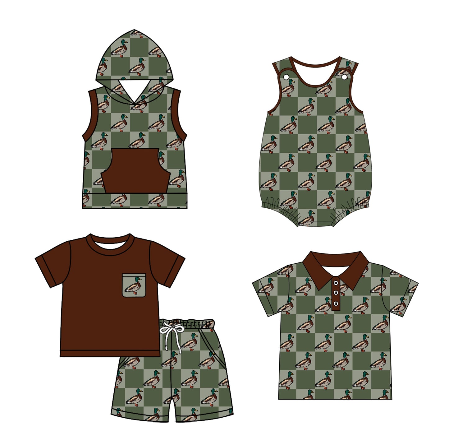 Baby Boy Ducks Checked Summer Sibling Romper Shirt Set ( Moq 5 Each Style ) 2.18