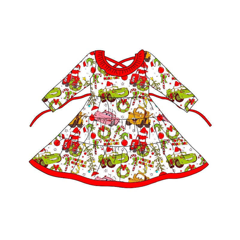 Baby Girl Christmas Green Car Ruffle Dress