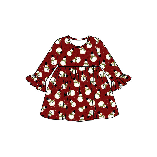 Baby Girl Long Sleeves Snowman Christmas Dress