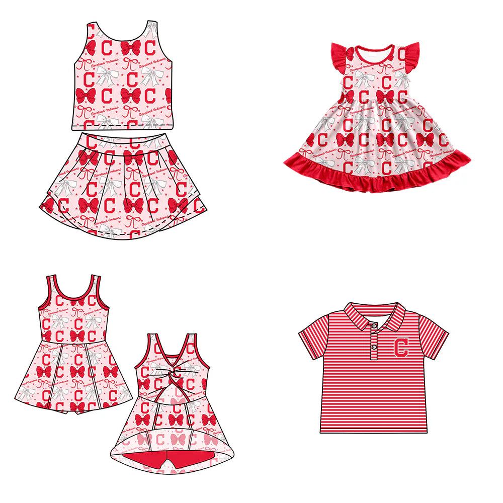 ( Moq 5 each style ) Baby Boy Girl Toddler C Team Bows Sibling Shirt Dress Set 6.20