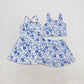 Sibling Baby Girl Blue Football Bows Cheer Summer Yoga Active Set Dress RTS
