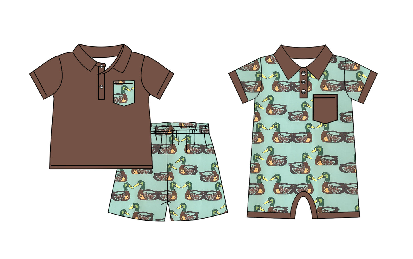 Baby Boy Short Sleeves Ducks Sibling Matching Romper Set ( Moq 5 Each Design )