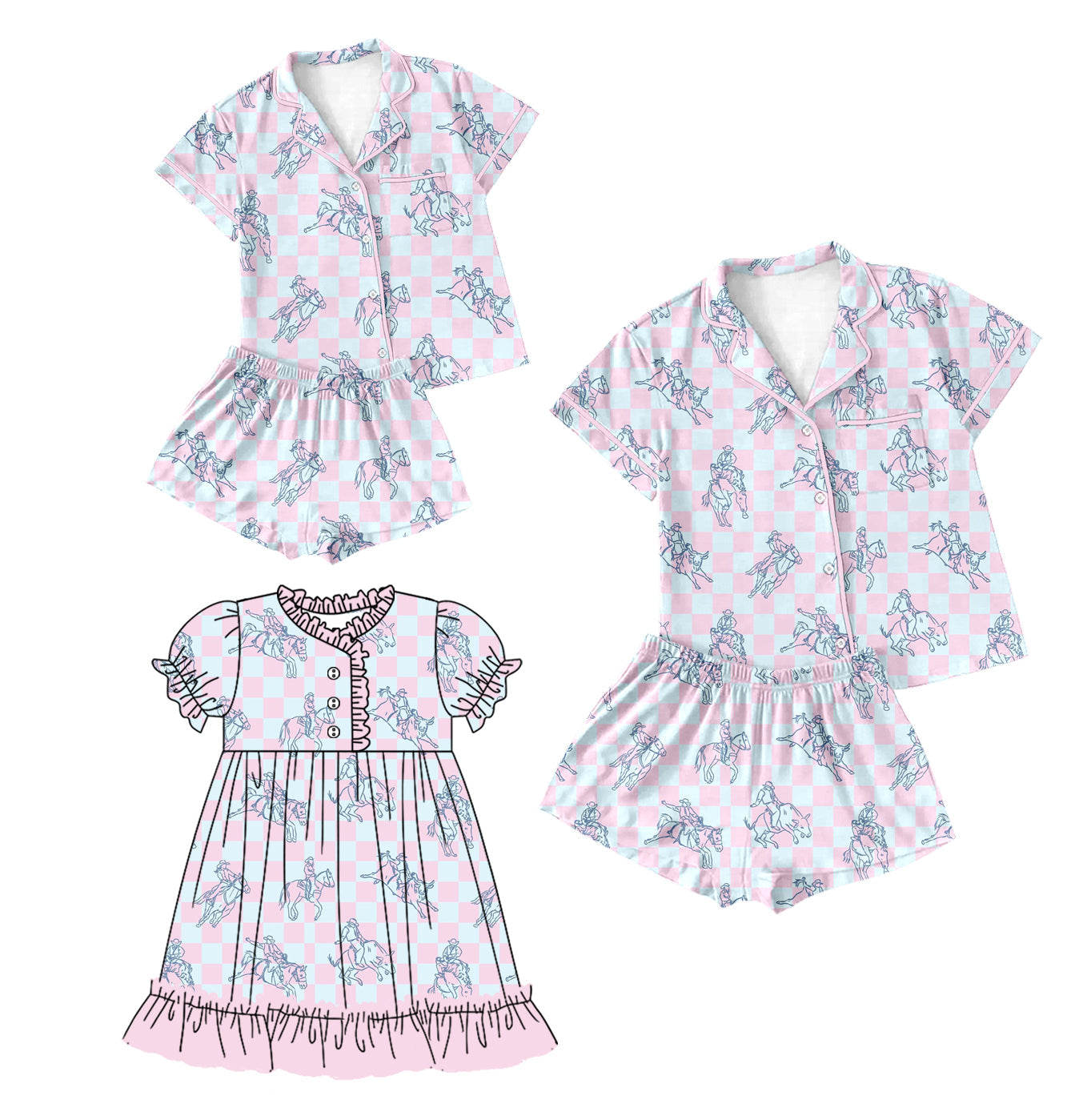 Baby Girl Adult Women Rodeo Checked Sibling Dress Set ( Moq 5 Each Style ) 1.8