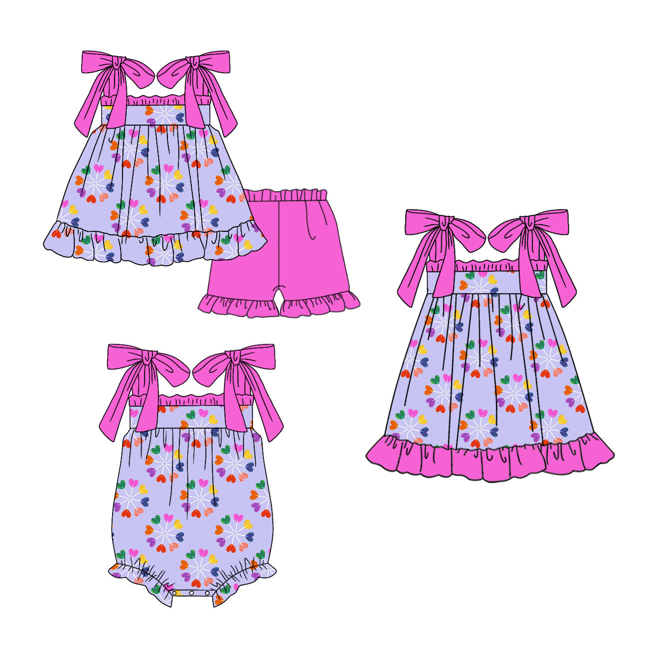 Baby Girl Straps Hearts ibling Romper Dress Set ( Moq 5 Each Style ) 12.19