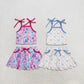 Sibling Baby Girls Kids Sleeveless Flower Bows Tops Pockets Skirts Shorts Sets Yoga Active Clothes RTS