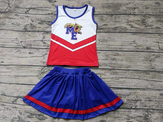 Baby Girl Toddler Sleeveless ME Team Shirt Navy Blue Skirt Shorts Outfit Moq 5
