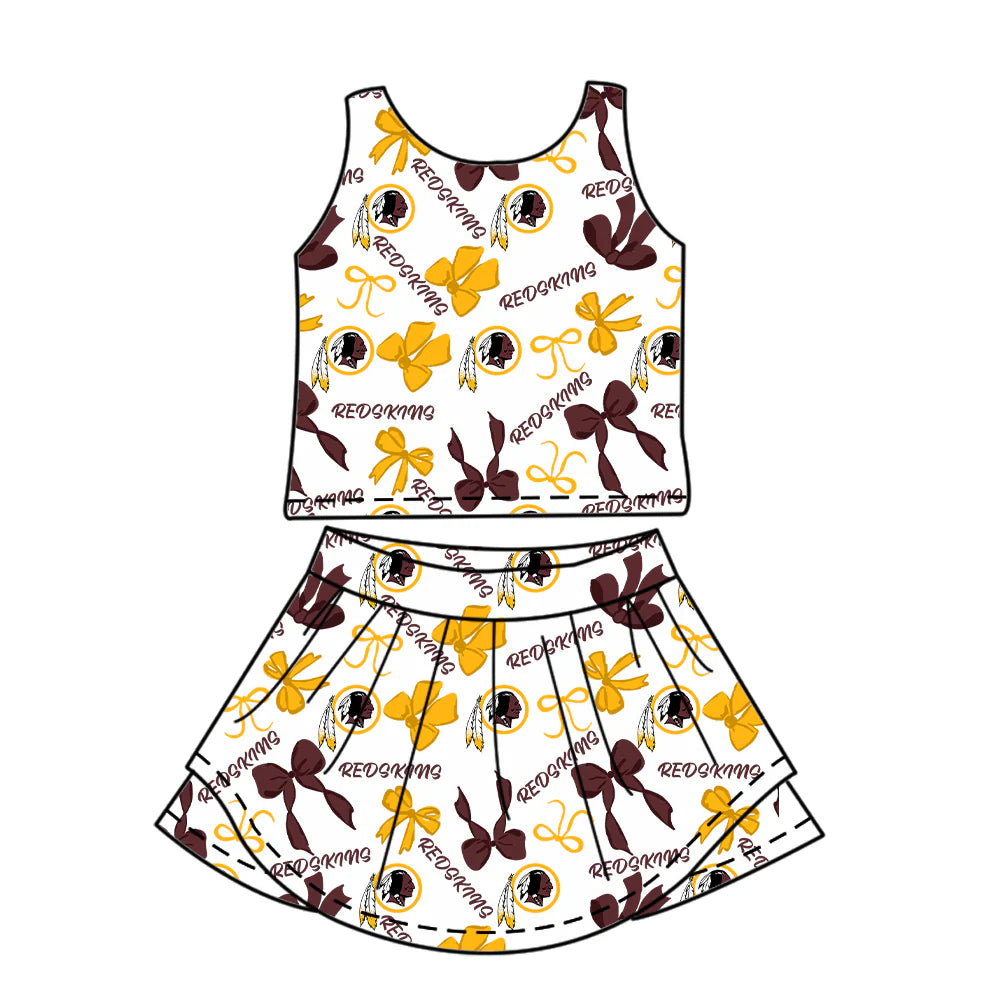 ( Moq 5 each style ) Baby Girl Toddler Team Yellow Bows Sibling Skort Dress Set 6.9