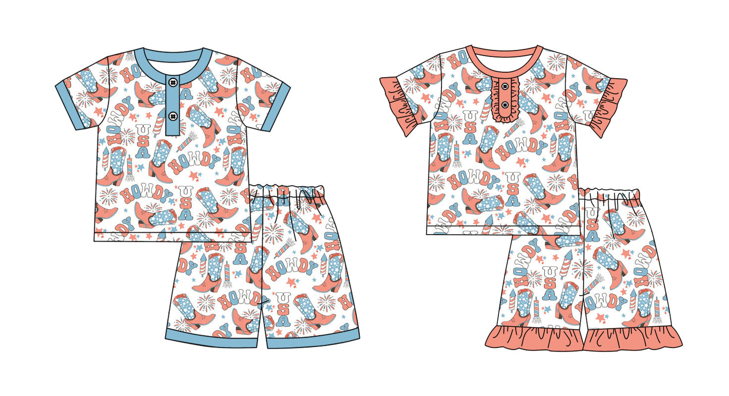 Baby Boy Girl July 4th Boots Howdy Sibling Pajamas Set ( Moq 5 Each Style ) 12.27