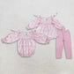 Sibling Baby Girls Kids Long Sleeves Embroidery Flower Pink Bows Romper Sets Clothes RTS