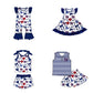 ( Moq 5 each style ) Baby Girl Toddler Team Bows Sibling Navy Romper Dress Set 7.10