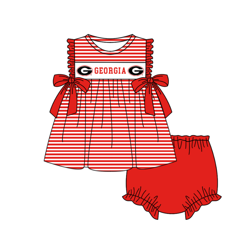 ( Moq 5 ) Baby Girls Toddler Bows Red Stripes Tops Bummie Shorts Team Set