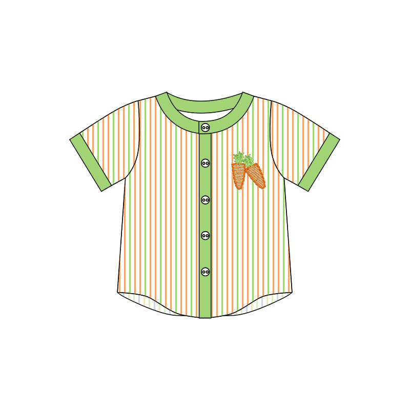 Baby Boy Short Sleeves Stripes Easter Carrot Print Buttons Shirt Moq 5