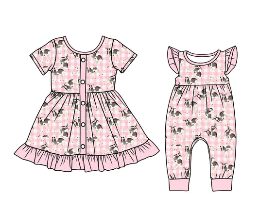 ( Moq 5 Each Style ) Sibling Baby Girls Kids Short Sleeves Cow Plaid Romper Dress Clothes