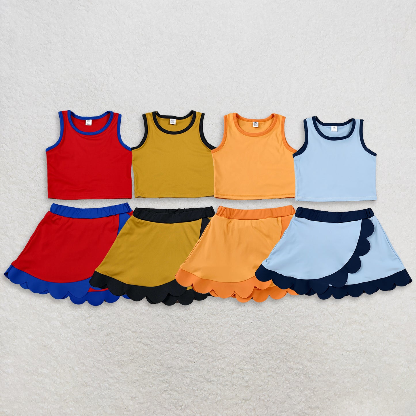 Sibling Baby Girls Kids Sleeveless Shirts Scallop Skirts Shorts Yoga Active Sets Summer Clothes RTS