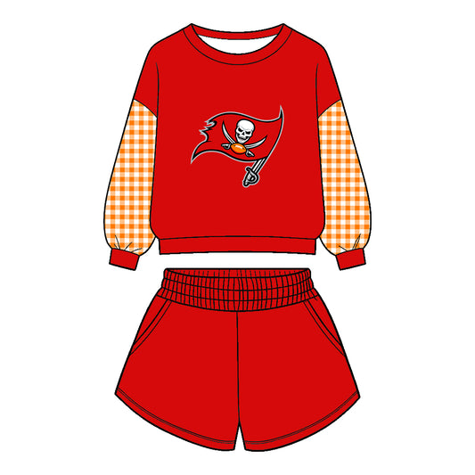 ( Moq 5 ) Baby Girls Kids Long Sleeves Shirt Pockets Shorts Team Set Clothes