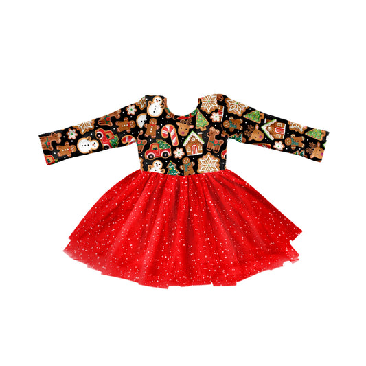 Baby Girl Long Sleeves Christmas Gingerbread Deer Tulle Dress