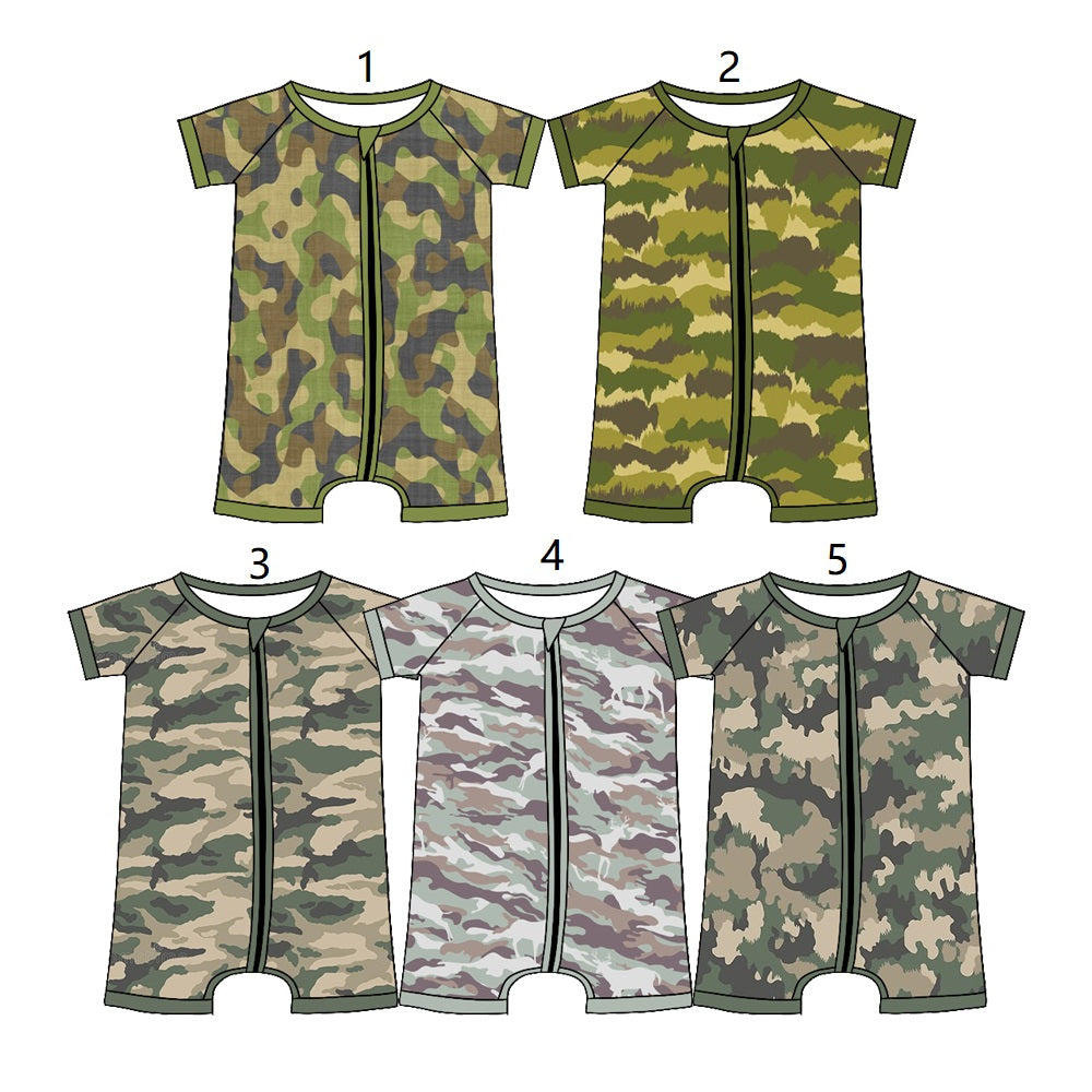 ( Moq 5 Each Style ) Baby Boys Infant Short Sleeves Camo Zipper Rompers Hunting Clothes